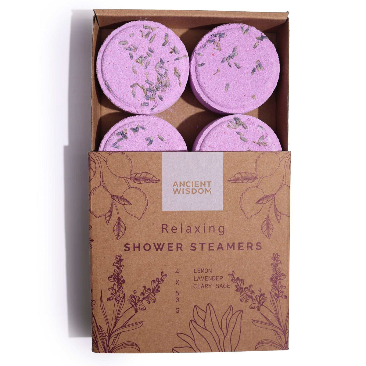 Zen Shower Steamers therapy wellness gift set with natural essential oils and lavender seeds in gift packaging