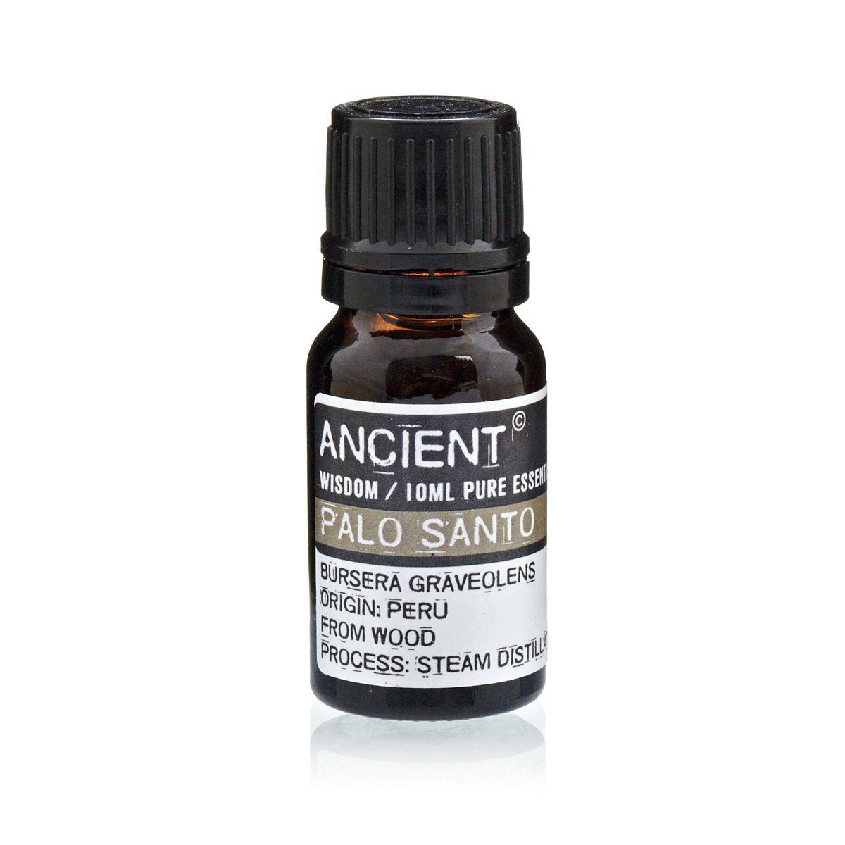 Palo Santo Essential Oil 10ml bottle with label and dropper cap
