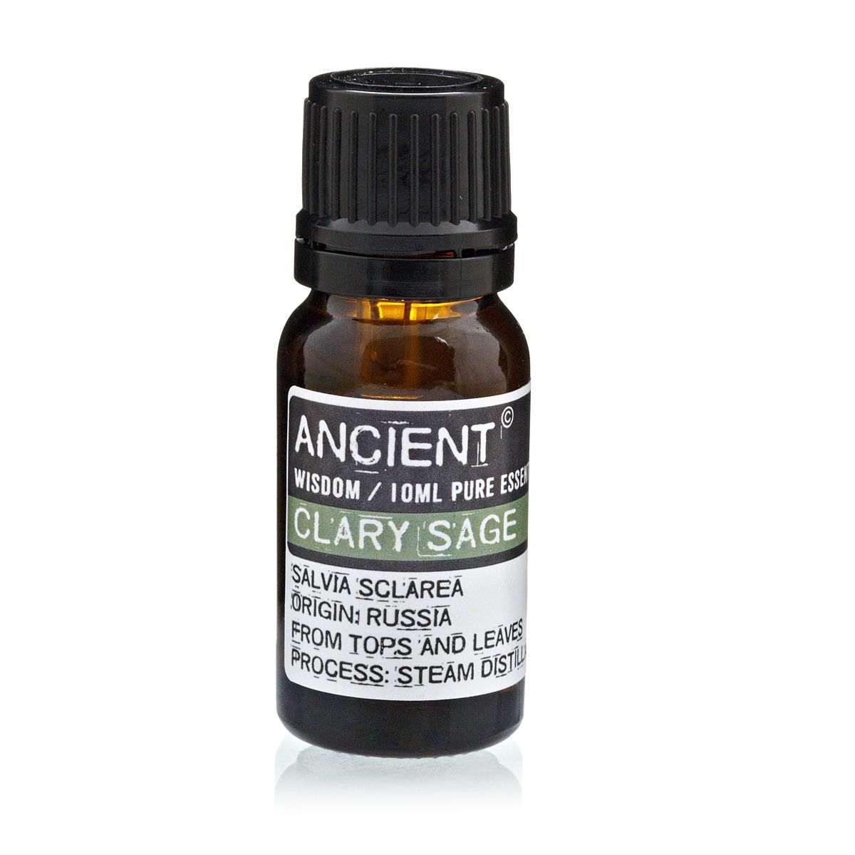 10 ml bottle of Clary Sage Essential Oil from Russia with steam distillation extraction