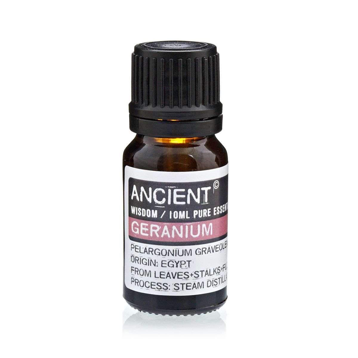 10 ml bottle of Geranium Essential Oil Pelargonium Graveolens with floral aroma and steam distillation from Egypt