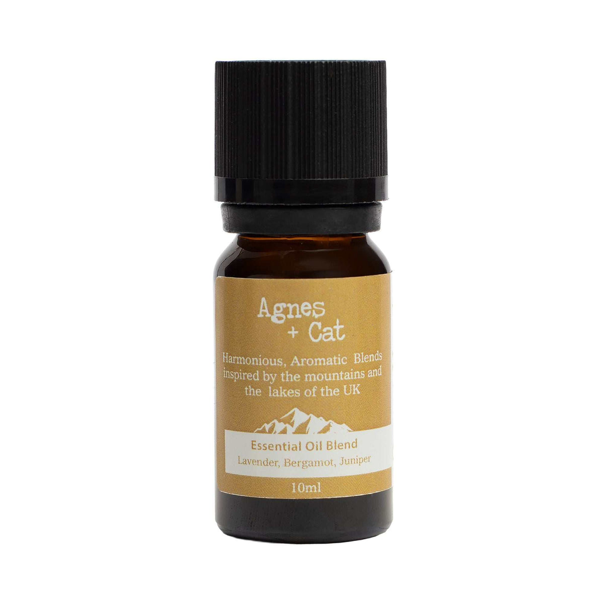 Agnes + Cat Essential Oil Blend Orrest Head bottle with lavender, bergamot, and juniper in amber glass packaging