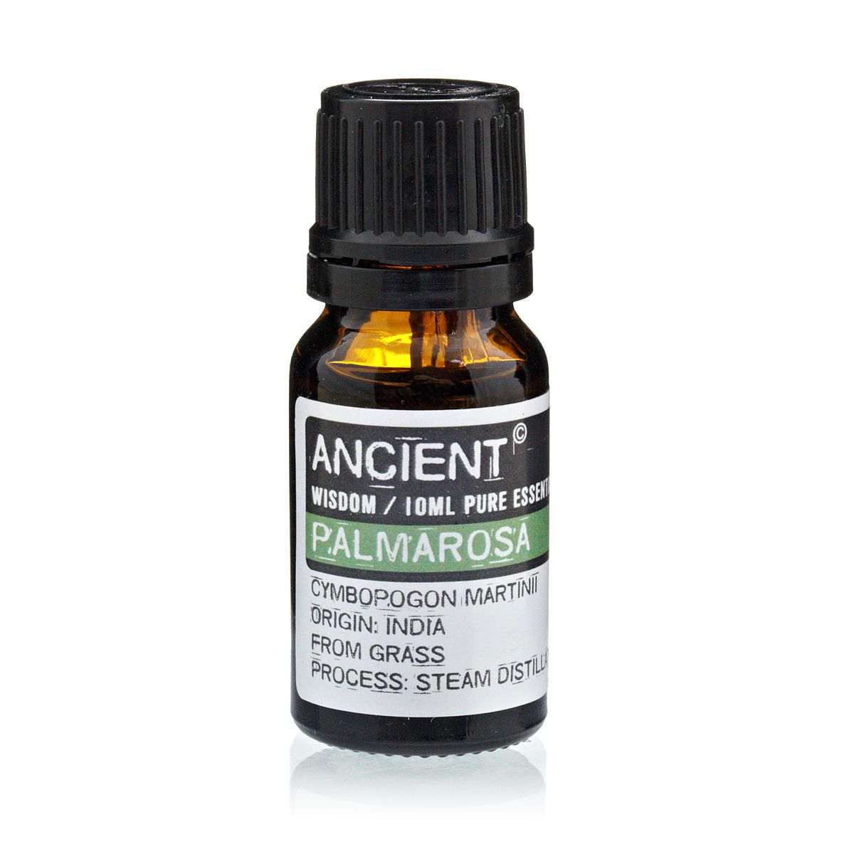 10 ml bottle of Palmarosa Essential Oil from India with rose-like scent and skin benefits