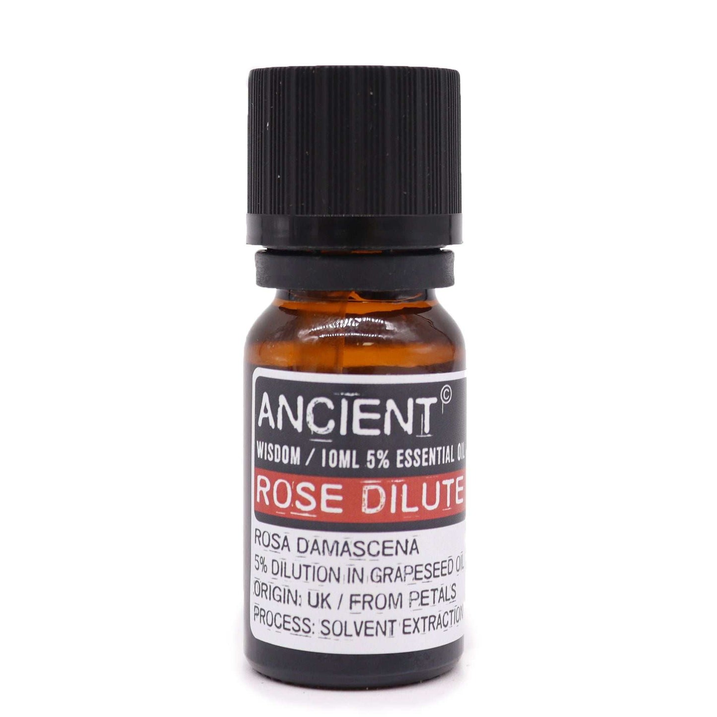 10 ml Rose Dilute Essential Oil bottle with rose petals and grapeseed oil from Morocco
