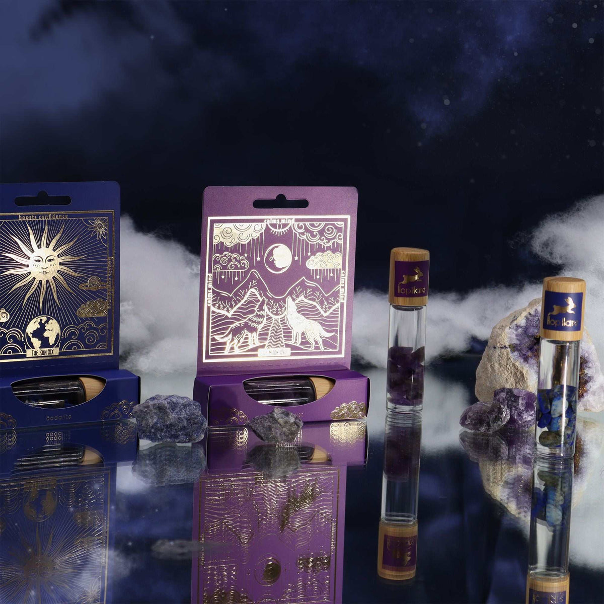 HH Tarot Roll On The Moon with Amethyst gemstone for calming and evening relaxation