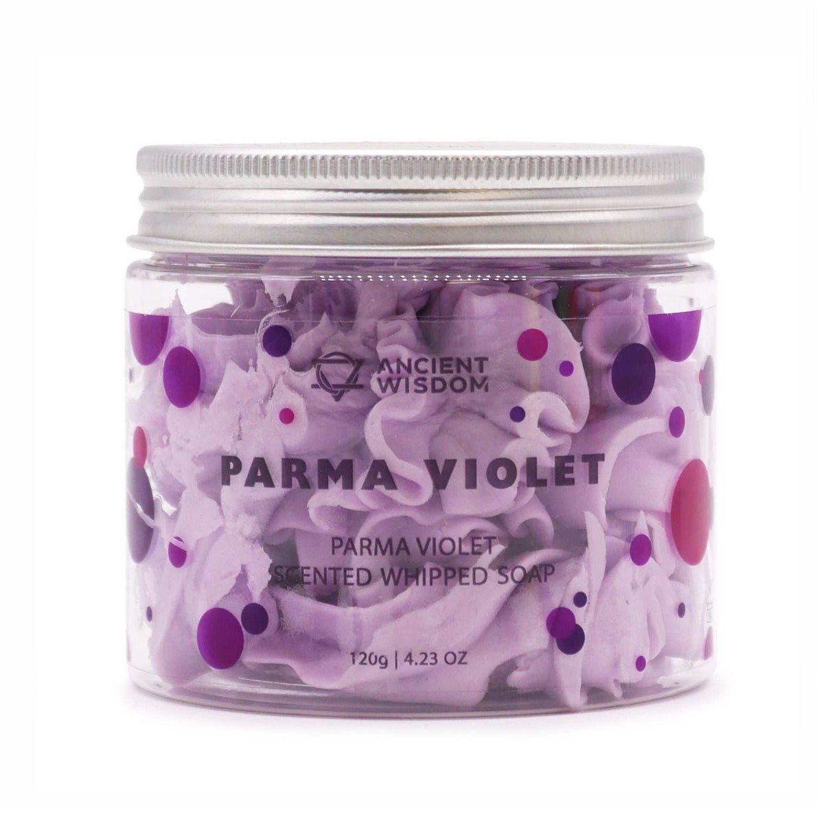 Parma Violet Whipped Soap 120g with creamy, moisturizing formula and violet scent
