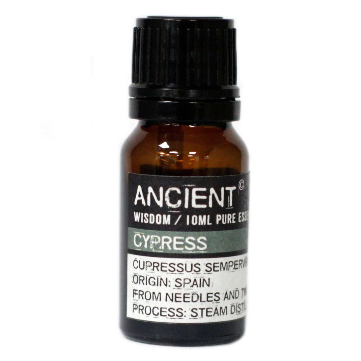 10 ml bottle of Cypress Essential Oil extracted from Cupressus Sempervirens needles and twigs