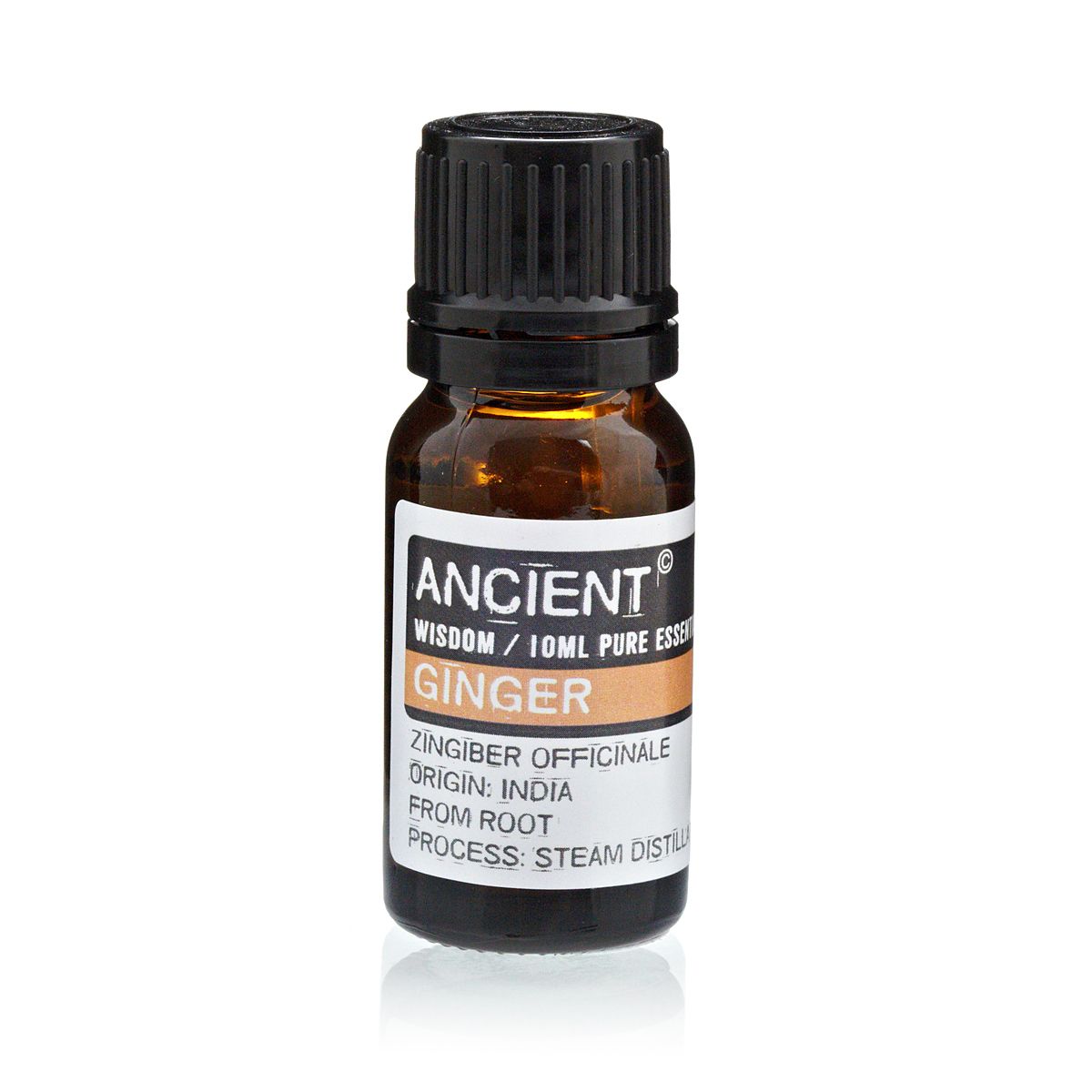 10 ml bottle of ginger essential oil extracted from Zingiber Officinale root