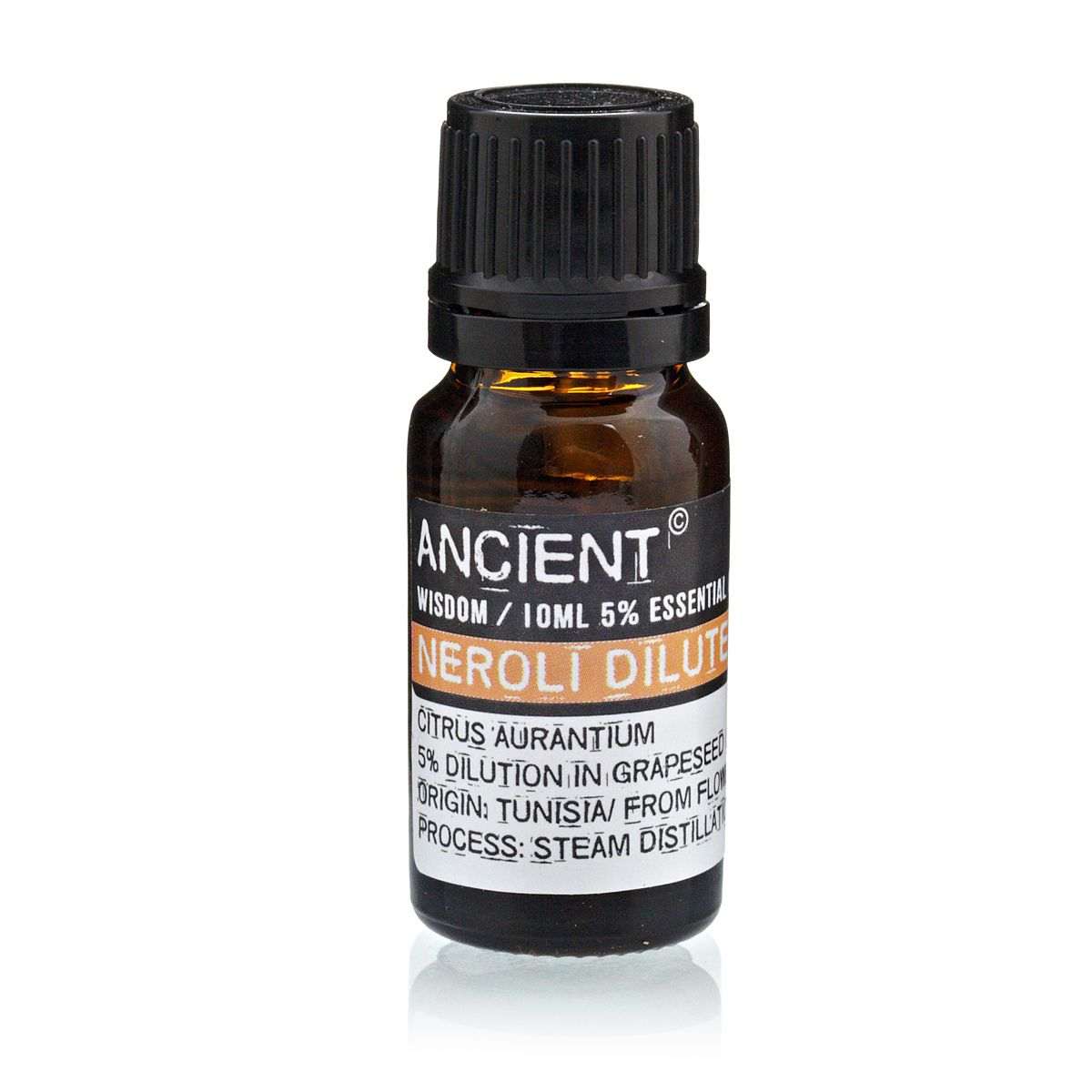 10 ml bottle of Neroli Essential Oil diluted 5% in grapeseed oil from Citrus Aurantium flowers