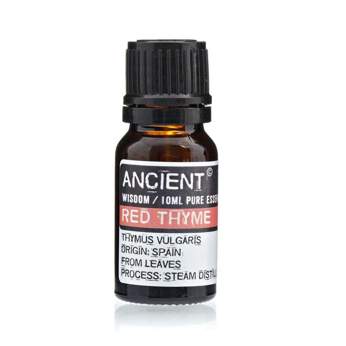 Red Thyme Essential Oil 10ml bottle with label and links to IFRA, SDS, and Allergen Declarations