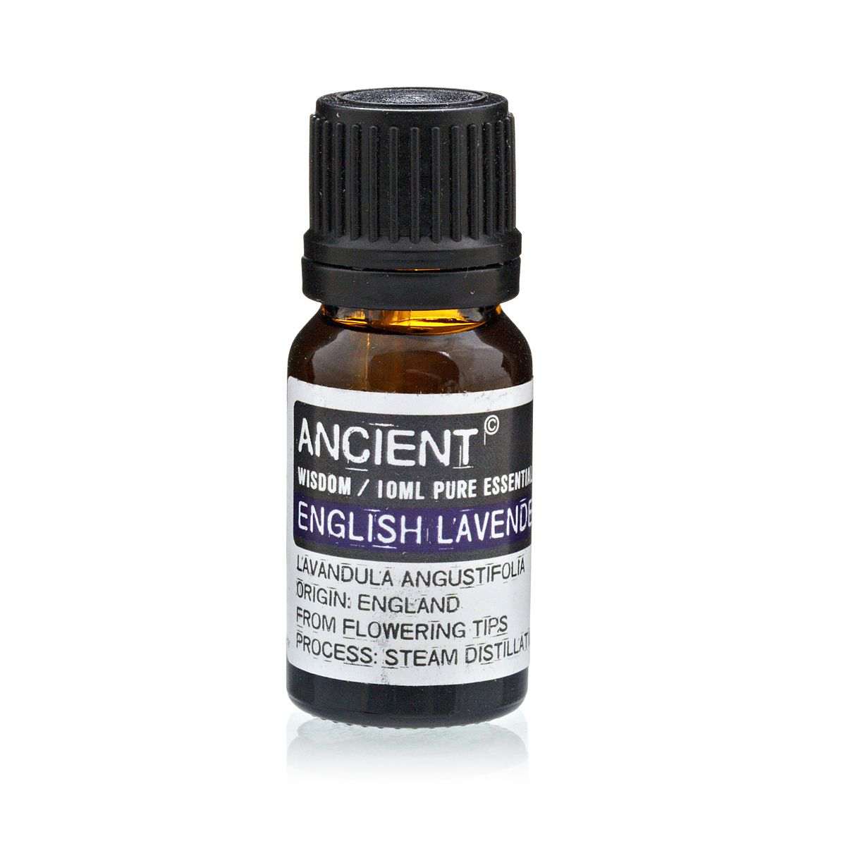 10ml bottle of English Lavender essential oil with lavender flowers