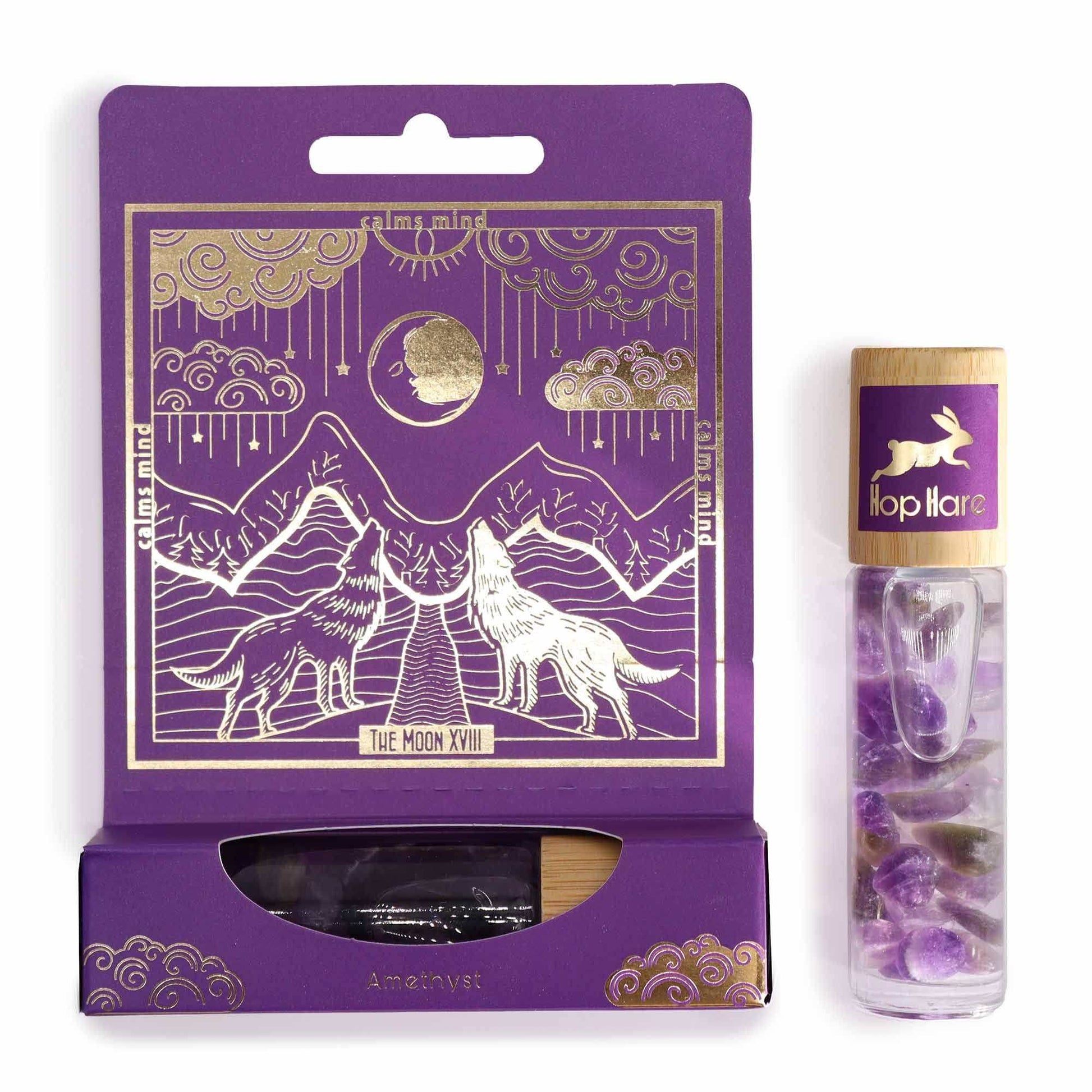 HH Tarot Roll On The Moon with Amethyst gemstone for calming and evening relaxation