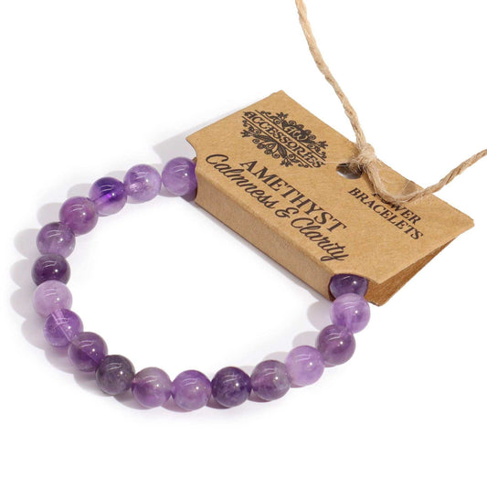 Power Bracelet with Amethyst gemstones, 8mm beads, stretch design for a perfect fit