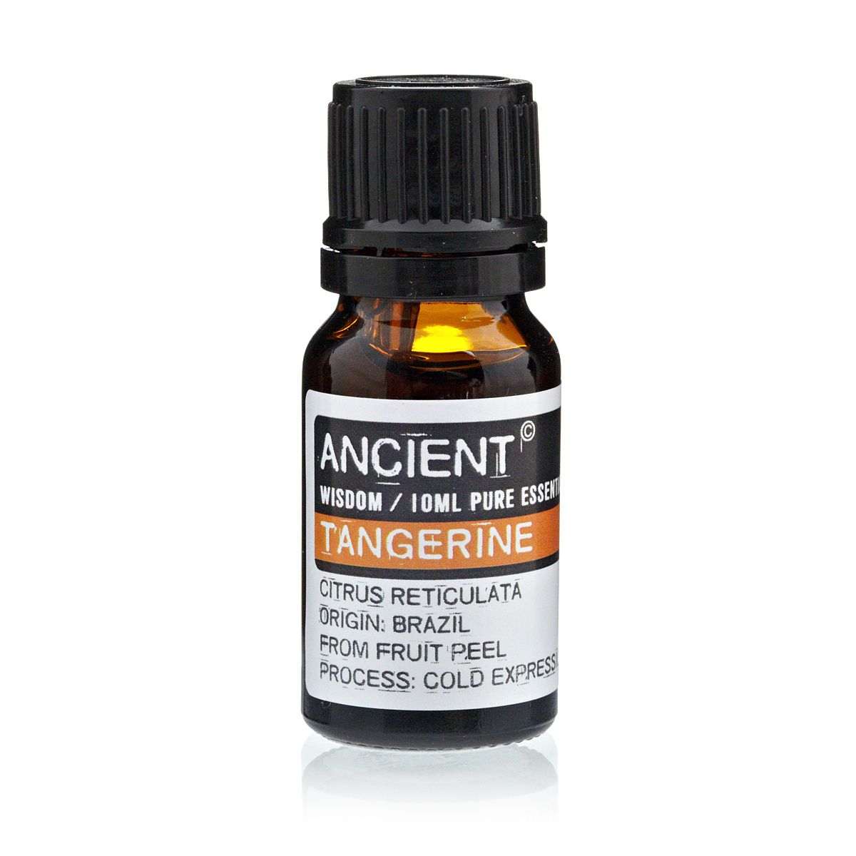 10 ml bottle of Tangerine Essential Oil from Citrus Reticulata fruit peel, cold-extracted in Brasil