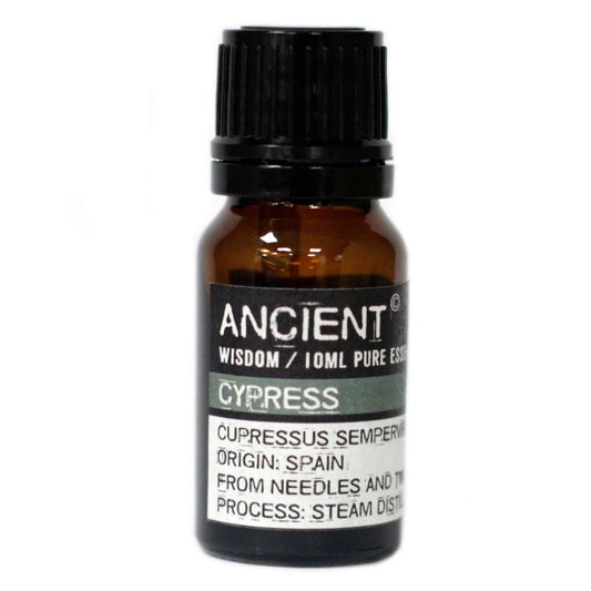 10 ml bottle of Cypress Essential Oil extracted from Cupressus Sempervirens needles and twigs